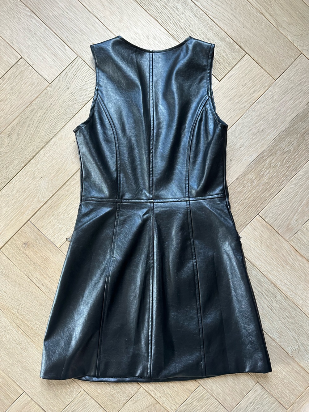 Black Faux Leather Sleeveless Zip-Front Dress - Picture 3 of 5